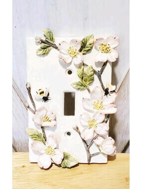 Polymer Clay Floral Spring Bees Light Switch Plate Cover
